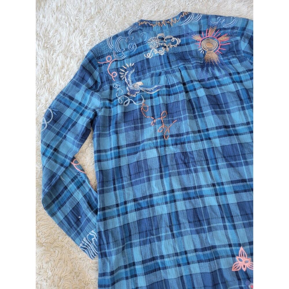 Johnny Was Carmen Henley Shirt Tunic Dress Blue Plaid Small - Picture 7 of 9